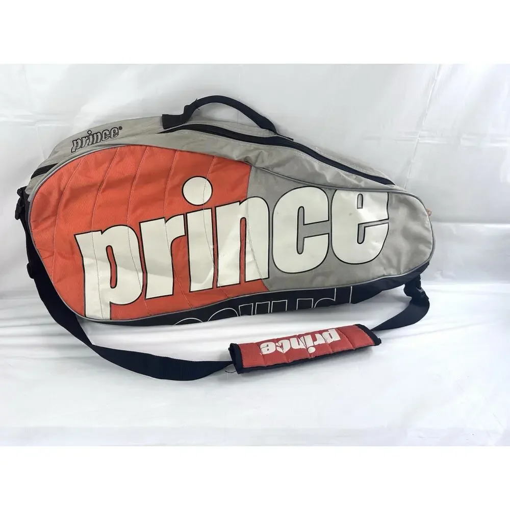 Prince Multi-racquet Carrying Case Tennis Orange White Silver Double Zipper